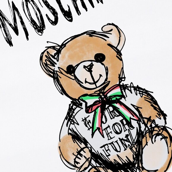 Moschino Teddy Bear Print Terry Crew Neck Sweatshirt in White - Picture 4 of 7